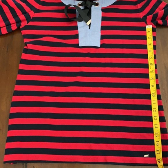 Tommy Hilfiger Red Blue Striped Nautical Women's Shirt Size Large - Picture 2 of 8